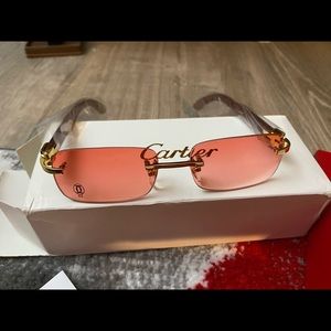 Rose/red lens , wood frame “cartier” sunglasses